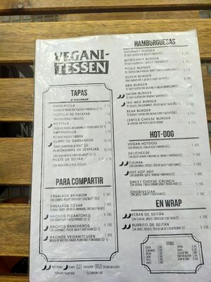 Food menu at Veganitessen in Sevilla