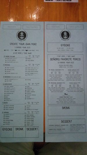 Menu at Señor Piña Las Ramblas in Barcelona