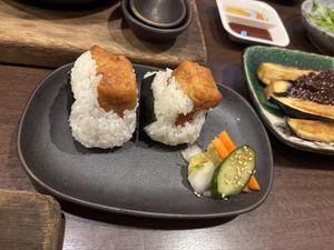 こうや豆腐の唐揚げで天むす  at Yamamotoya in Nagoya