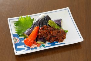 This is baked eggplant.
Seasoned with traditional Nagoya miso and soy meat at Yamamotoya in Nagoya