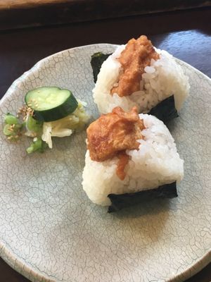 Tempura “meat” onigiri at Yamamotoya in Nagoya