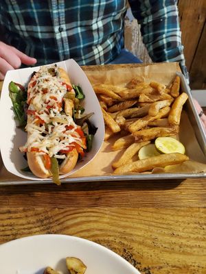 Mushroom cheesesteak and fries at Wicked Sisters in Baltimore