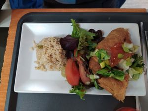 Hojaldre de champiñones con arroz y ensalada ,riquísimo at Alfacinha in Braga