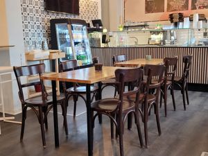 Indoor seating at Downtown Deli in Gothenburg