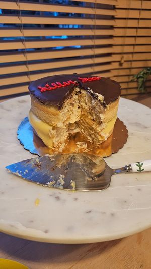 Boston cream cake at Sticky Fingers Bakery in Washington