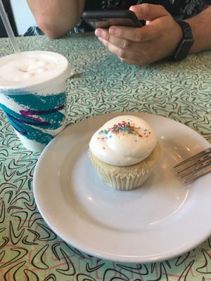 Vanilla milkshake and cupcake  at Sticky Fingers Bakery in Washington