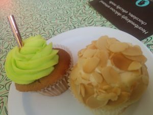 Strawberry lemonade, coconut cupcakes. Moist and tasty. at Sticky Fingers Bakery in Washington