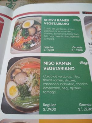 Ramen options at Kinjo Ramen in Lima