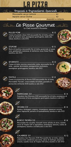 Labeled vegan food items at Premiata Forneria in Tropea