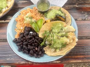 Potato & grilled veggie soft tacos.  at Quecho Elevated Mexican Eatery in Julian