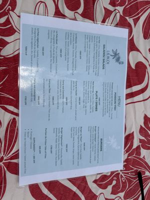 Menu  at Lilikoi in Moorea