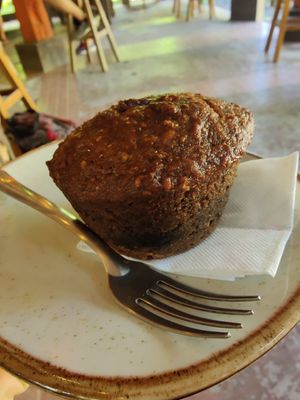 Vegan banana cocoa muffin - yummy and huge! at Caribeans Coffee and Chocolate Factory in Puerto Viejo De Talamanca