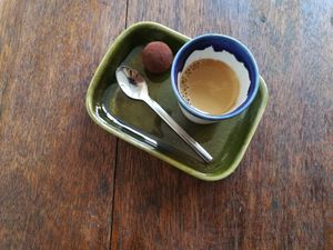 Espresso with a mocha energy ball at Fina in Beirut