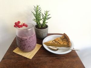 Berry Milkshake with a slice of Fig Tarte at Fina in Beirut