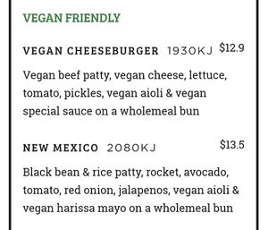 Menu at Burger Urge in Port Macquarie