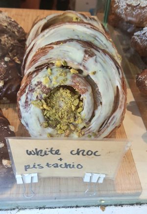 White chocolate and pistachio scroll at Oh My Days in Glebe