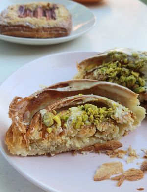 white chocolate pistachio scroll - inside at Oh My Days in Glebe
