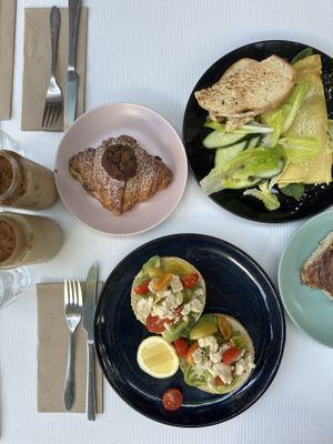 Vegan Omelette, Avo Bagel, special Croissant, Cinnamon Scroll  at Oh My Days in Glebe