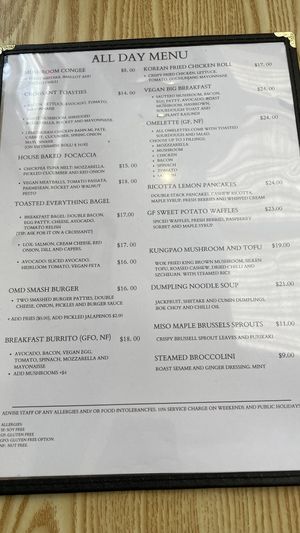 Menu  at Oh My Days in Glebe