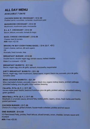 Menu at Oh My Days in Glebe