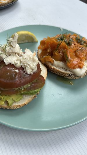 Avocado bagel and Lox bagel  at Oh My Days in Glebe