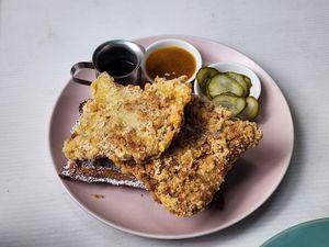 Chicken and waffles at Oh My Days in Glebe