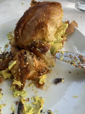 Croissant with avocado and scrambleed eggs  at Oh My Days in Glebe