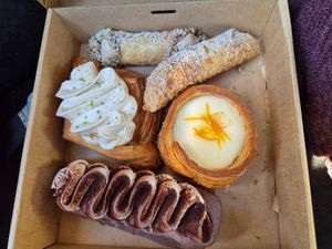 Cannolis: v.good and crunchy; Earl grey lemon curd croissant: very good; Cheesecake pastry: runny texture, but nice slightly tangy/yoghurty taste; Tiramisu croissant: AMAZZING at Oh My Days in Glebe