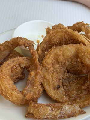 Onion rings saturated in oil, burnt, all I could taste was burnt   at Oh My Days in Glebe