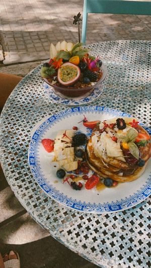 Fluffy bionella pancakes & Acai bowl  at Mama Carmen's Coffee & Bakery in Mallorca