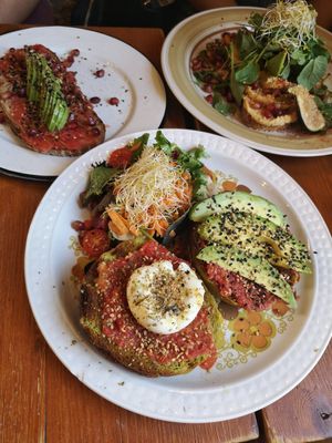 Poached egg, avocado and tomato toast at Mama Carmen's Coffee & Bakery in Mallorca