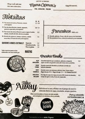 Menu  at Mama Carmen's Coffee & Bakery in Mallorca