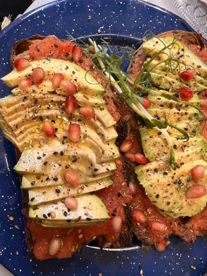 T2 Tostada XL: Tomato 🍅 & Avocado 🥑   at Mama Carmen's Coffee & Bakery in Mallorca