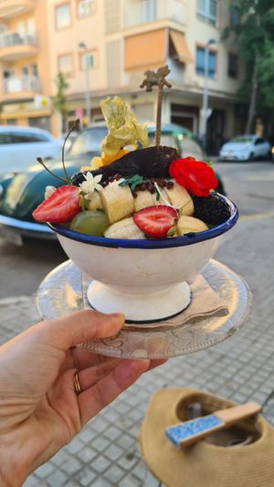 Soygurt with amazing fruit at Mama Carmen's Coffee & Bakery in Mallorca