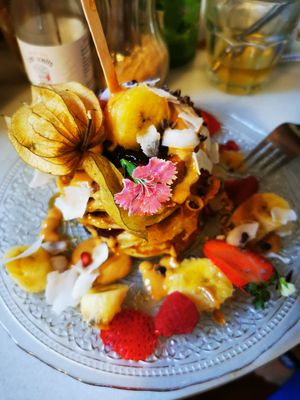 Peanut butter and jelly pancake at Mama Carmen's Coffee & Bakery in Mallorca