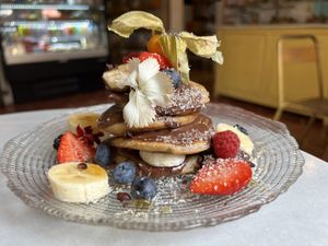 Choco pancaces  at Mama Carmen's Coffee & Bakery in Mallorca