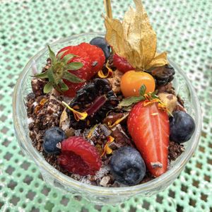 Coconut yogurt with seasonal fruits and granola from blissful bastards  at Mama Carmen's Coffee & Bakery in Mallorca
