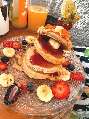 PB & J pancakes  at Mama Carmen's Coffee & Bakery in Mallorca