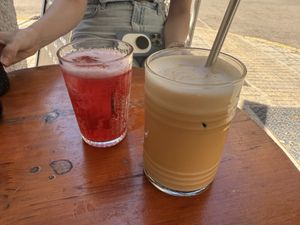 Iced oat latte and home made kombucha   at Mama Carmen's Coffee & Bakery in Mallorca