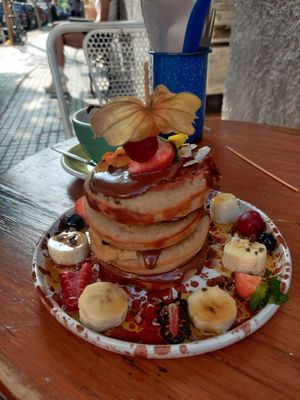 Chocolate banana pancakes (very fluffy) at Mama Carmen's Coffee & Bakery in Mallorca