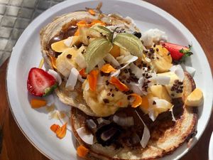 Banana pancakes at Mama Carmen's Coffee & Bakery in Mallorca