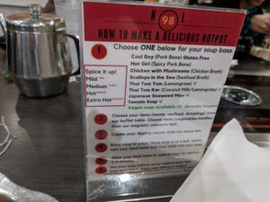 List of soup bases at K & L 98 HotPot in Boynton Beach