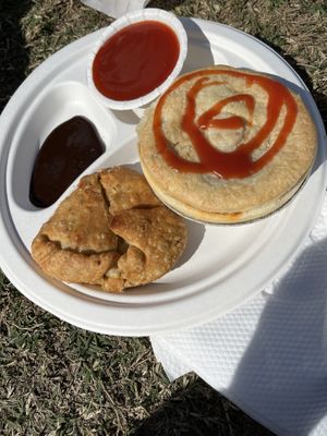 Samosa and lentil pie  at No Bull - Ykillamoocow Food Stall in West End