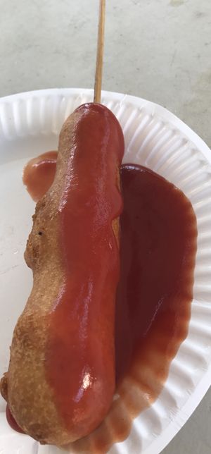 Dagwood dog  at No Bull - Ykillamoocow Food Stall in West End