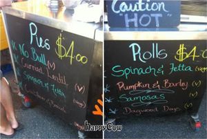 Selection of vegan & vegetarian pies and rolls. at No Bull - Ykillamoocow Food Stall in West End