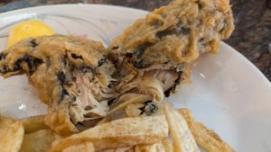 Vegan fillet cut open at The London Fryer in Paignton