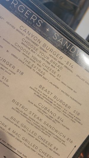 Vegan hempburger and cheese options available at Grand Canyon Brewing + Distillery in Flagstaff