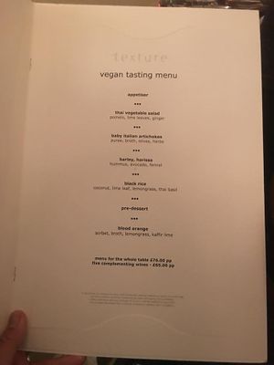 Our menu  at Texture in London