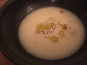 This soup was amazing that we requested and paid for another bowl!! at Texture in London