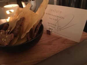 A nice message signed by the Chef  at Texture in London